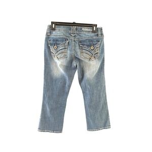 Hydraulic Vintage Y2K Medium Wash Embroidered Flap Pocket Capri Jeans Blue 5/6